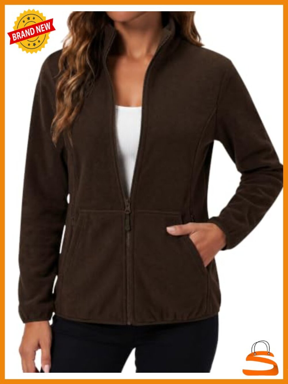 Fleece Jacket Full Zip Lightweight Coat with 6 Pockets